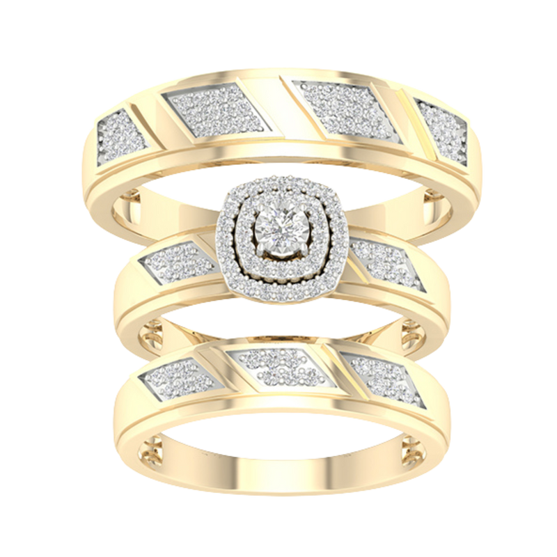 Yellow Gold Diamond Band Trio Ring