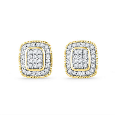 10kt Yellow Gold Womens Round Diamond Square Cluster Stud Earrings 1/4 Cttw