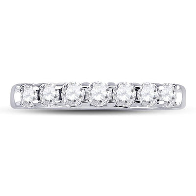 14kt White Gold Womens Round Diamond Single Row Machine-set Wedding Band 1/2 Cttw