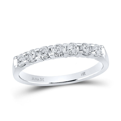 14kt White Gold Womens Round Diamond Single Row Machine-set Wedding Band 1/2 Cttw