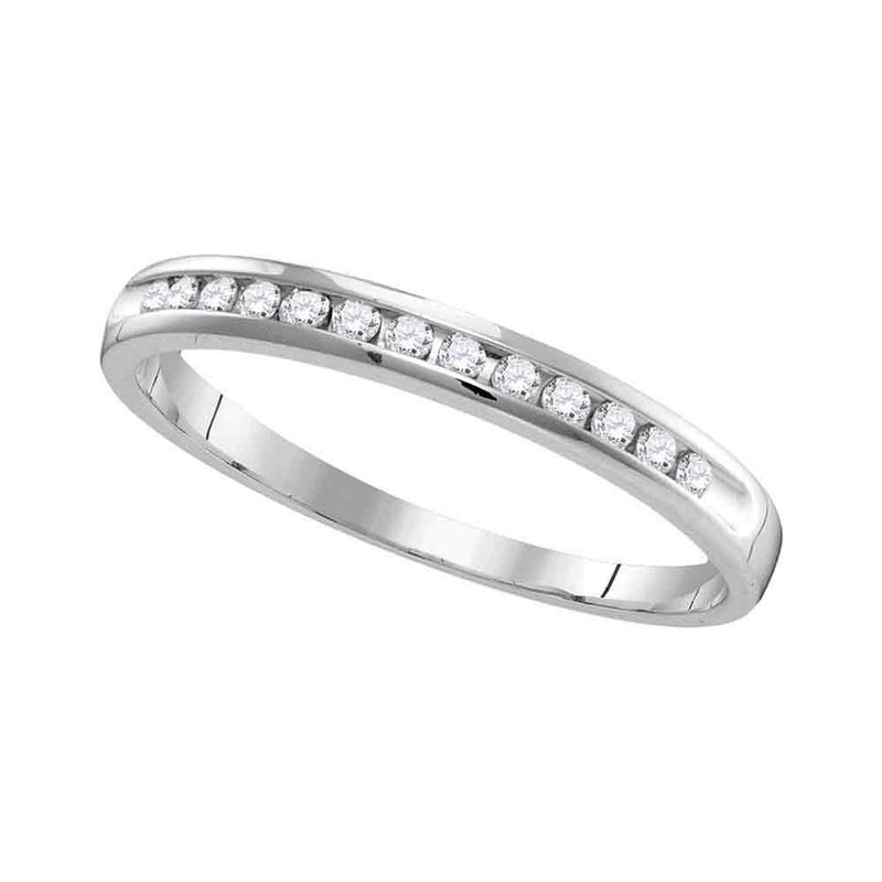 14kt White Gold Womens Round Diamond Slender Single Row Wedding Band 1/6 Cttw