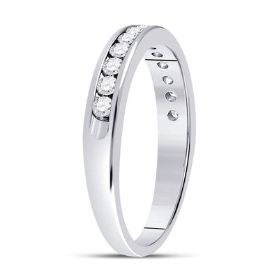 14kt White Gold Womens Round Diamond Single Row Channel-set Wedding Band 1/3 Cttw