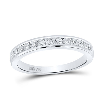 14kt White Gold Womens Round Diamond Single Row Channel-set Wedding Band 1/3 Cttw