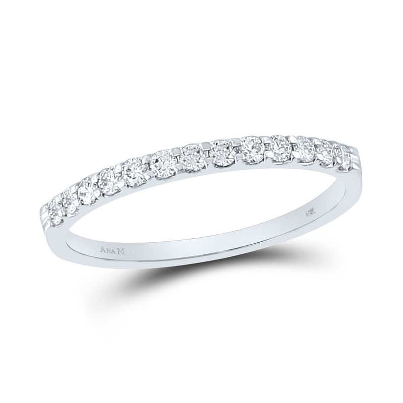 14kt White Gold Womens Round Diamond Single Row Machine-set Wedding Band 1/4 Cttw