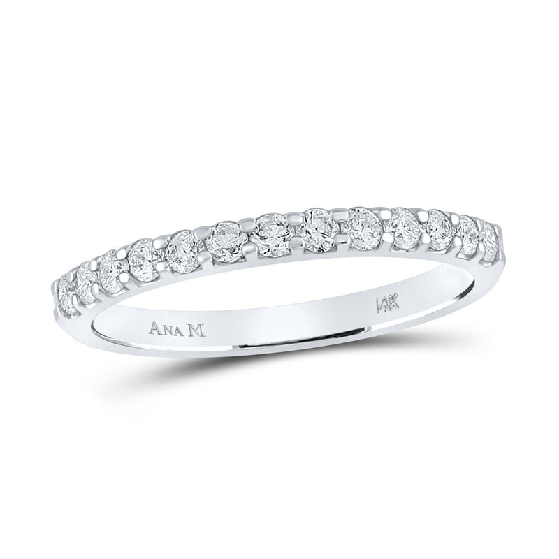 14kt White Gold Womens Round Diamond Single Row Machine-set Wedding Band 1/3 Cttw