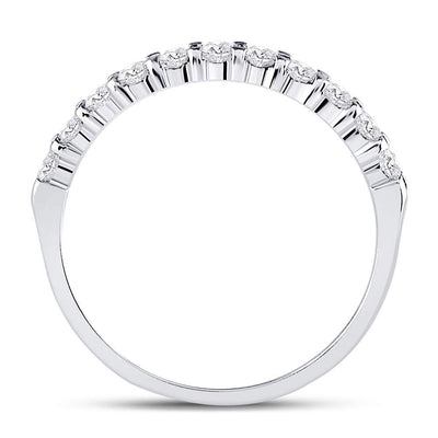 14kt White Gold Womens Round Diamond Single Row Machine-set Wedding Band 1/2 Cttw