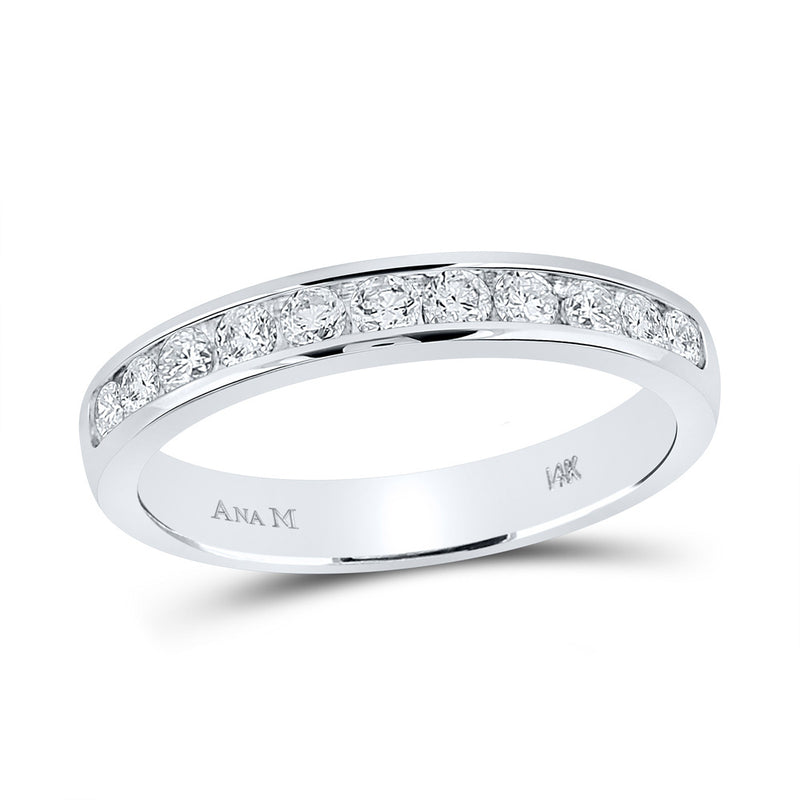 14kt White Gold Womens Round Diamond Single Row Channel-set Wedding Band 1/2 Cttw