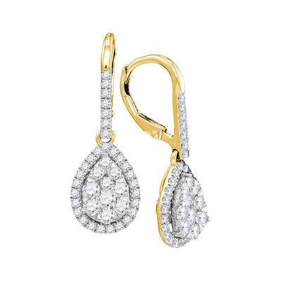 14kt Yellow Gold Womens Round Diamond Leverback Teardrop Dangle Earrings 1-3/8 Cttw