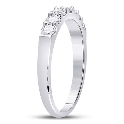 14kt White Gold Womens Round Diamond Single Row Wedding Band 1/2 Cttw