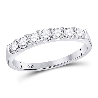 14kt White Gold Womens Round Diamond Single Row Wedding Band 1/2 Cttw