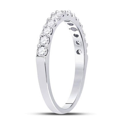 14kt White Gold Womens Round Diamond Single Row Wedding Band 1/2 Cttw