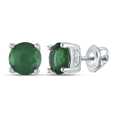 Sterling Silver Womens Round Lab-Created Emerald Solitaire Stud Earrings 2 Cttw