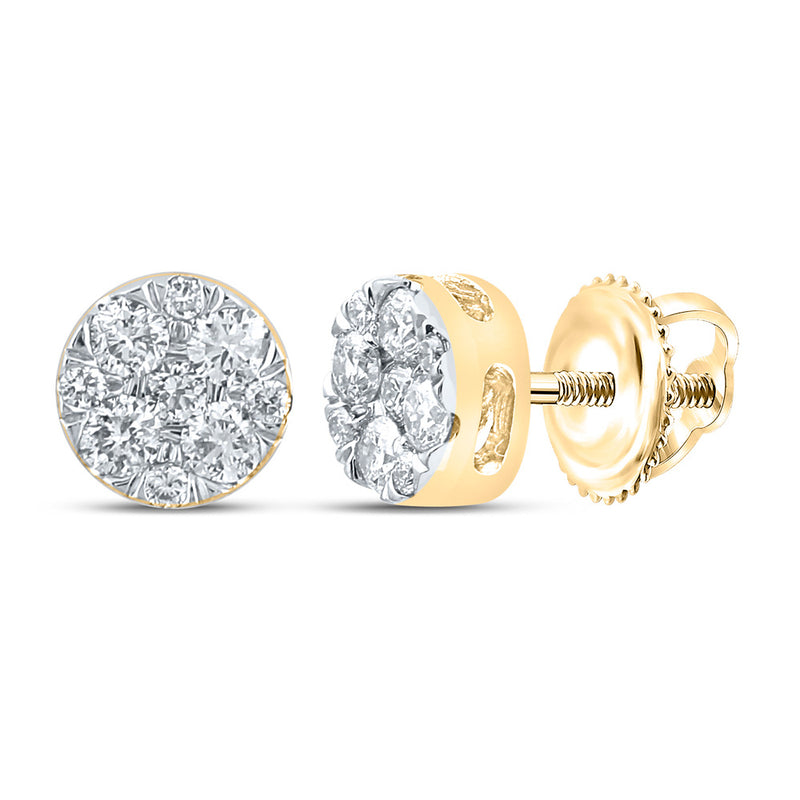 14kt Yellow Gold Womens Round Diamond Cluster Earrings 1/4 Cttw