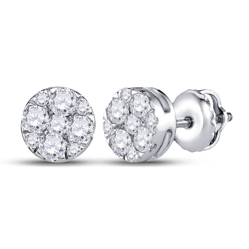 14kt White Gold Womens Round Diamond Fashion Cluster Earrings 1/2 Cttw