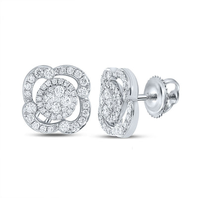 18kt White Gold Womens Round Diamond Cluster Earrings 1 Cttw