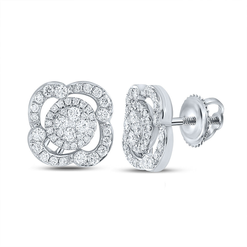 18kt White Gold Womens Round Diamond Cluster Earrings 1 Cttw