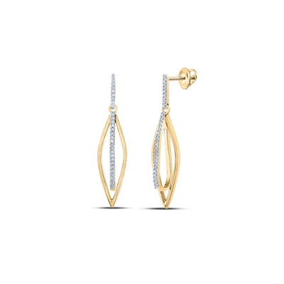 10kt Yellow Gold Womens Round Diamond Oblong Oval Stick Dangle Earrings 1/6 Cttw