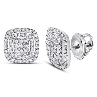 14kt White Gold Womens Round Diamond Cushion Cluster Earrings 1/2 Cttw