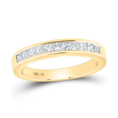 14kt Yellow Gold Womens Princess Diamond Wedding Single Row Band 1/2 Cttw