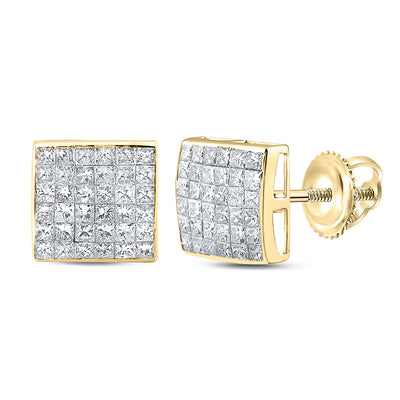 14kt Yellow Gold Womens Princess Diamond Square Cluster Earrings 2 Cttw