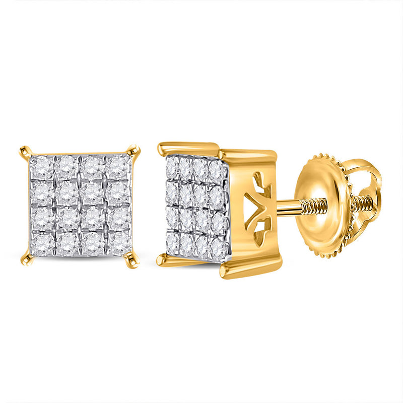 10kt Yellow Gold Womens Round Diamond Square Earrings 1/4 Cttw