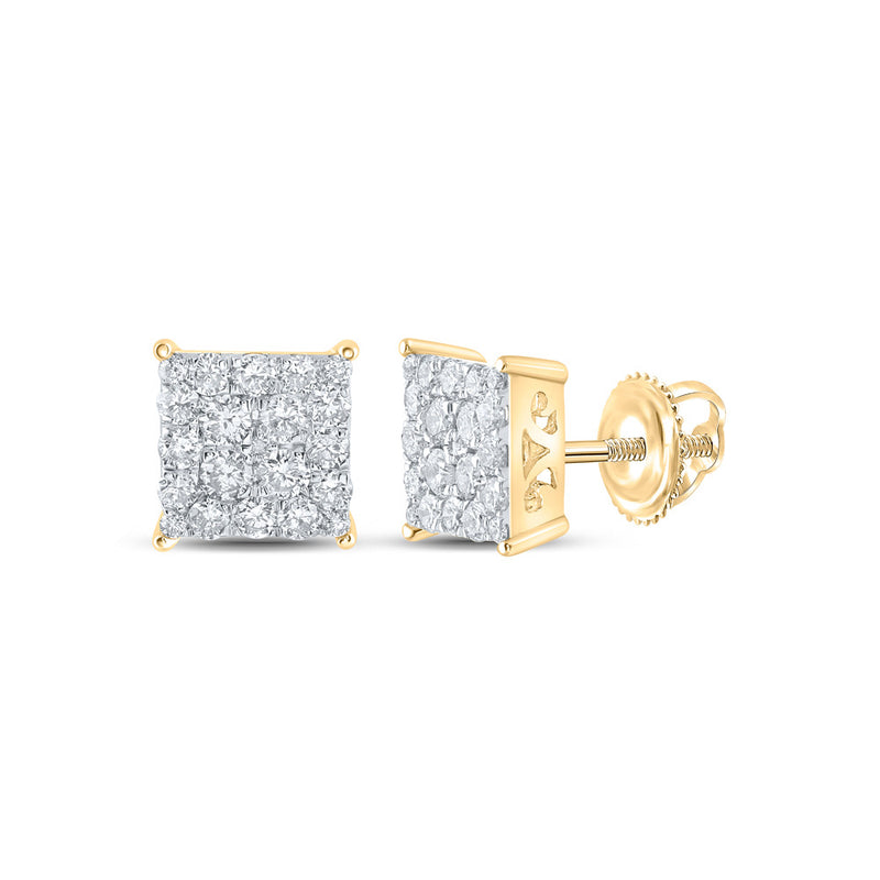 10kt Yellow Gold Womens Round Diamond Square Earrings 1 Cttw