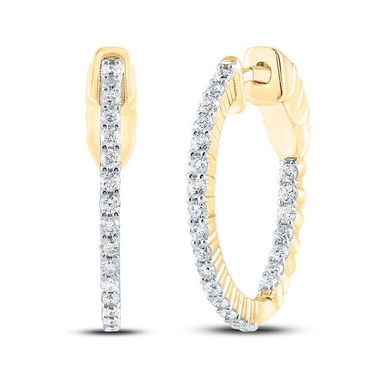 10kt Yellow Gold Womens Round Diamond Inside Outside Hoop Earrings 1/2 Cttw