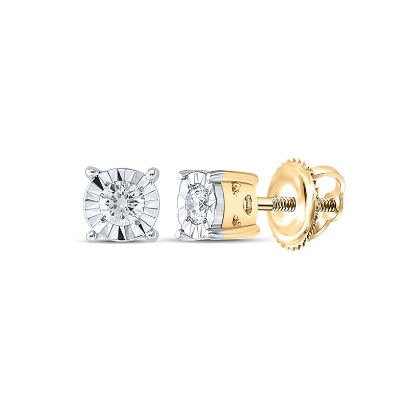 10kt Yellow Gold Womens Round Diamond Solitaire Stud Earrings 1/10 Cttw