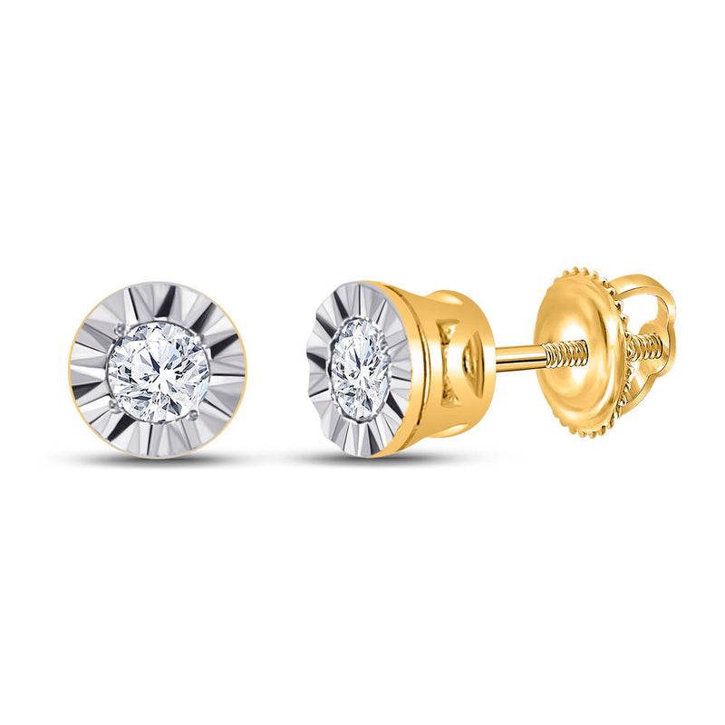 10kt Yellow Gold Womens Round Diamond Solitaire Illusion-set Stud Earrings 1/10 Cttw