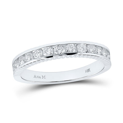 14kt White Gold Womens Round Diamond Wedding Anniversary Band 1/2 Cttw