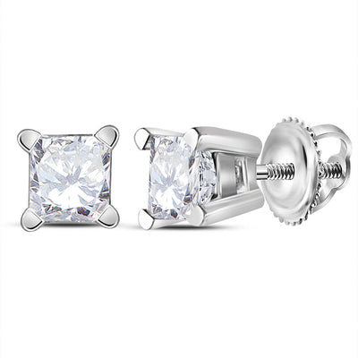 14kt White Gold Unisex Princess Diamond Solitaire Stud Earrings 1/2 Cttw