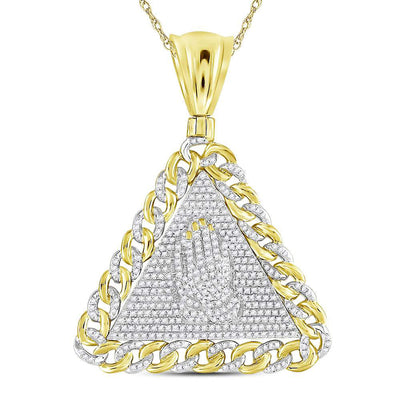 10kt Yellow Gold Mens Round Diamond Praying Hands Triangle Charm Pendant 1 Cttw
