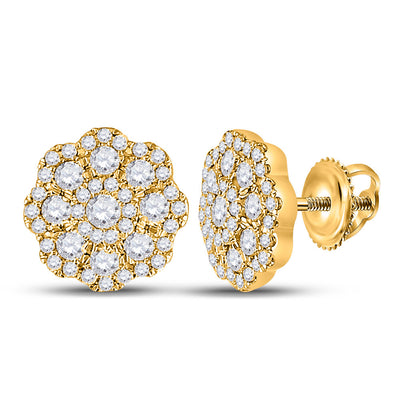 14kt Yellow Gold Womens Round Diamond Cluster Earrings 3/4 Cttw