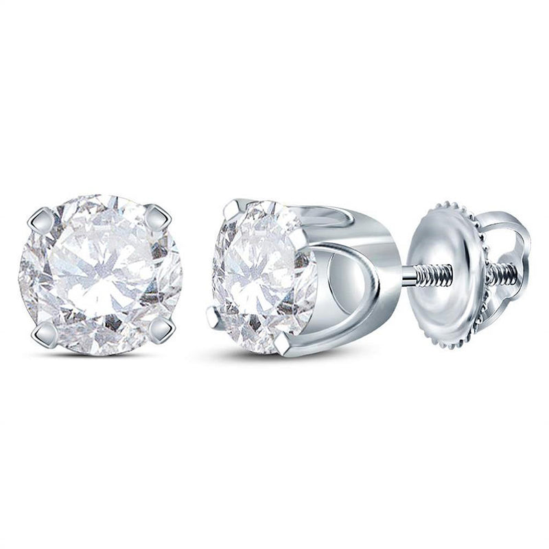 14kt White Gold Womens Round Diamond Solitaire Earrings 1/2 Cttw