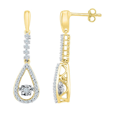 10kt Yellow Gold Womens Round Diamond Moving Twinkle Teardrop Dangle Earrings 1/5 Cttw