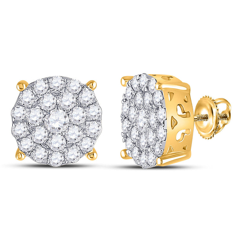 14kt Yellow Gold Womens Round Diamond Cluster Earrings 2 Cttw