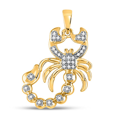10kt Yellow Gold Mens Round Diamond Scorpion Charm Pendant 1/10 Cttw