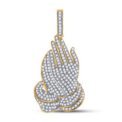 10kt Yellow Gold Mens Round Diamond Praying Hands Charm Pendant 7/8 Cttw