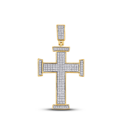 10kt Yellow Gold Mens Round Diamond Cross Charm Pendant 3/4 Cttw