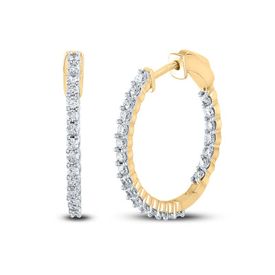 14kt Yellow Gold Womens Round Diamond Single Row Hoop Earrings 1-1/2 Cttw