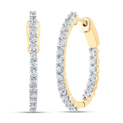 14kt Yellow Gold Womens Round Diamond Inside Outside Hoop Earrings 2 Cttw