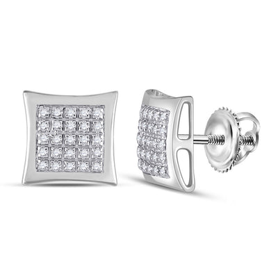 10kt White Gold Mens Round Diamond Kite Square Earrings 1/8 Cttw