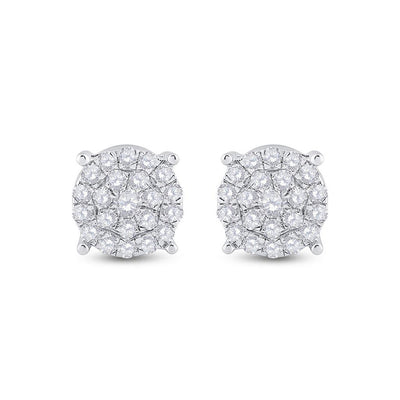 14kt White Gold Womens Round Diamond Cluster Earrings 1-1/2 Cttw