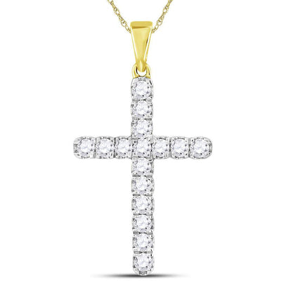 10kt Yellow Gold Mens Round Diamond Cross Charm Pendant 1 Cttw