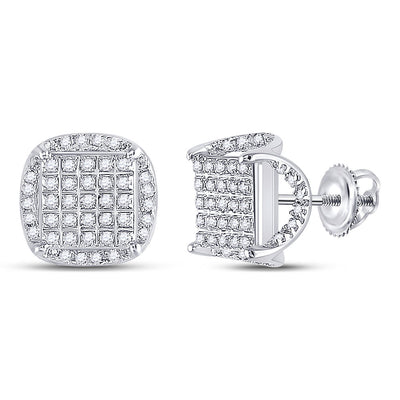 10kt White Gold Mens Round Diamond Square Stud Earrings 1/3 Cttw