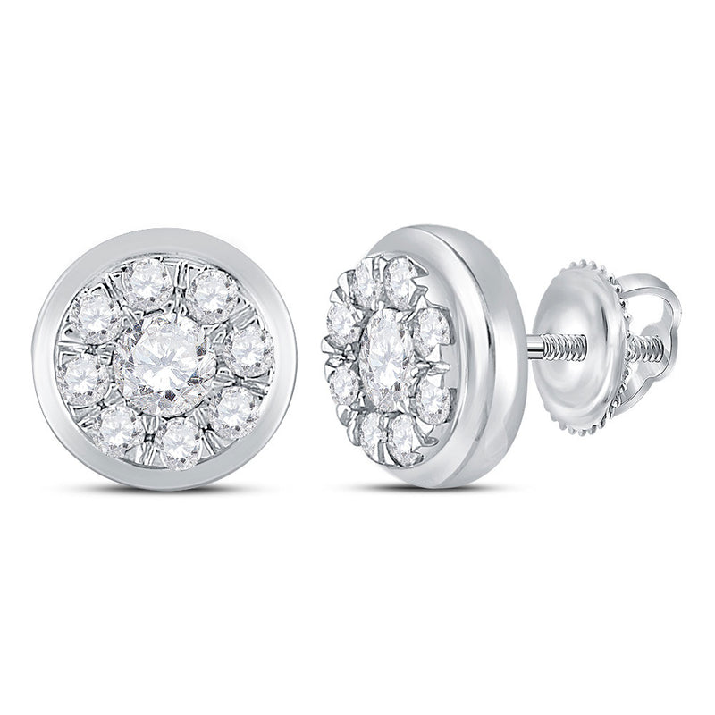 14kt White Gold Womens Round Diamond Cluster Stud Earrings 1 Cttw