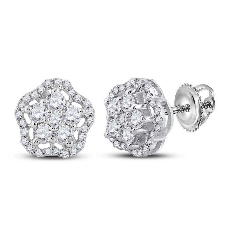 14kt White Gold Womens Round Diamond Star Earrings 1/2 Cttw