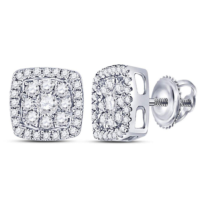 14kt White Gold Womens Round Diamond Square Cluster Earrings 1/2 Cttw