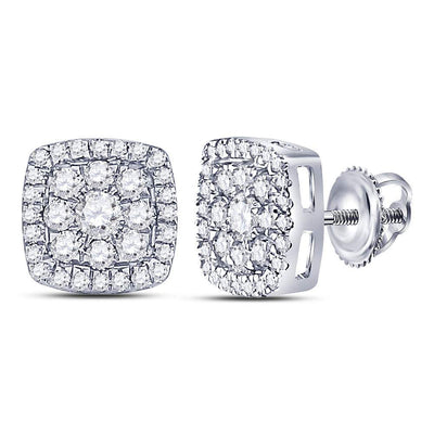 14kt White Gold Womens Round Diamond Square Cluster Earrings 1 Cttw