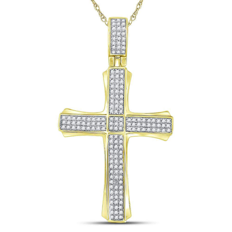 10kt Yellow Gold Mens Round Diamond Cross Charm Pendant 3/8 Cttw